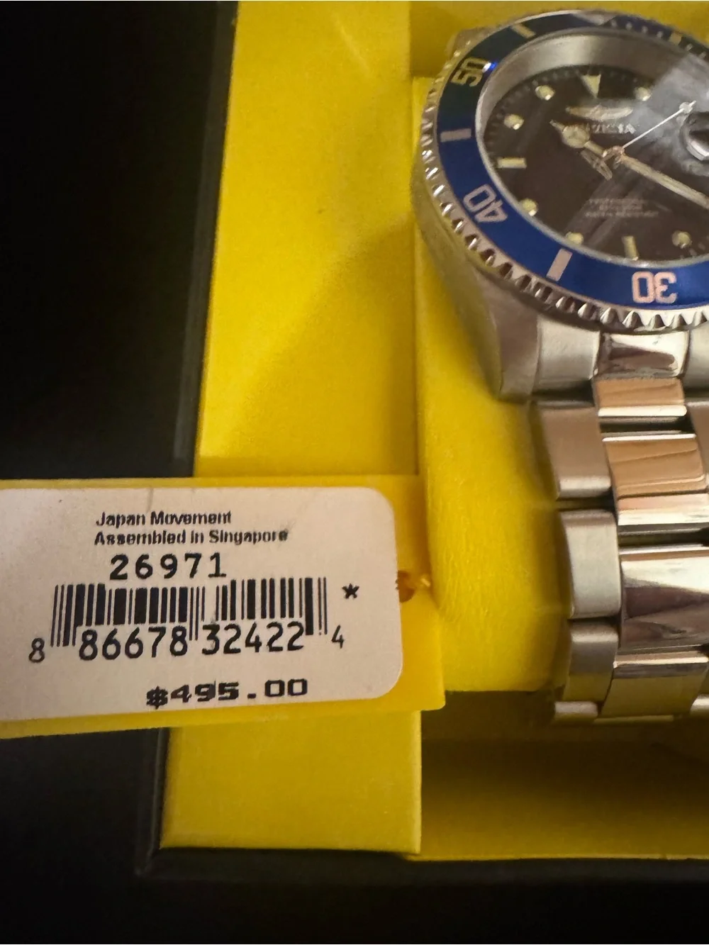 Invicta $495 Men's Stainless Steel Watch with Blue Facial and Bezel